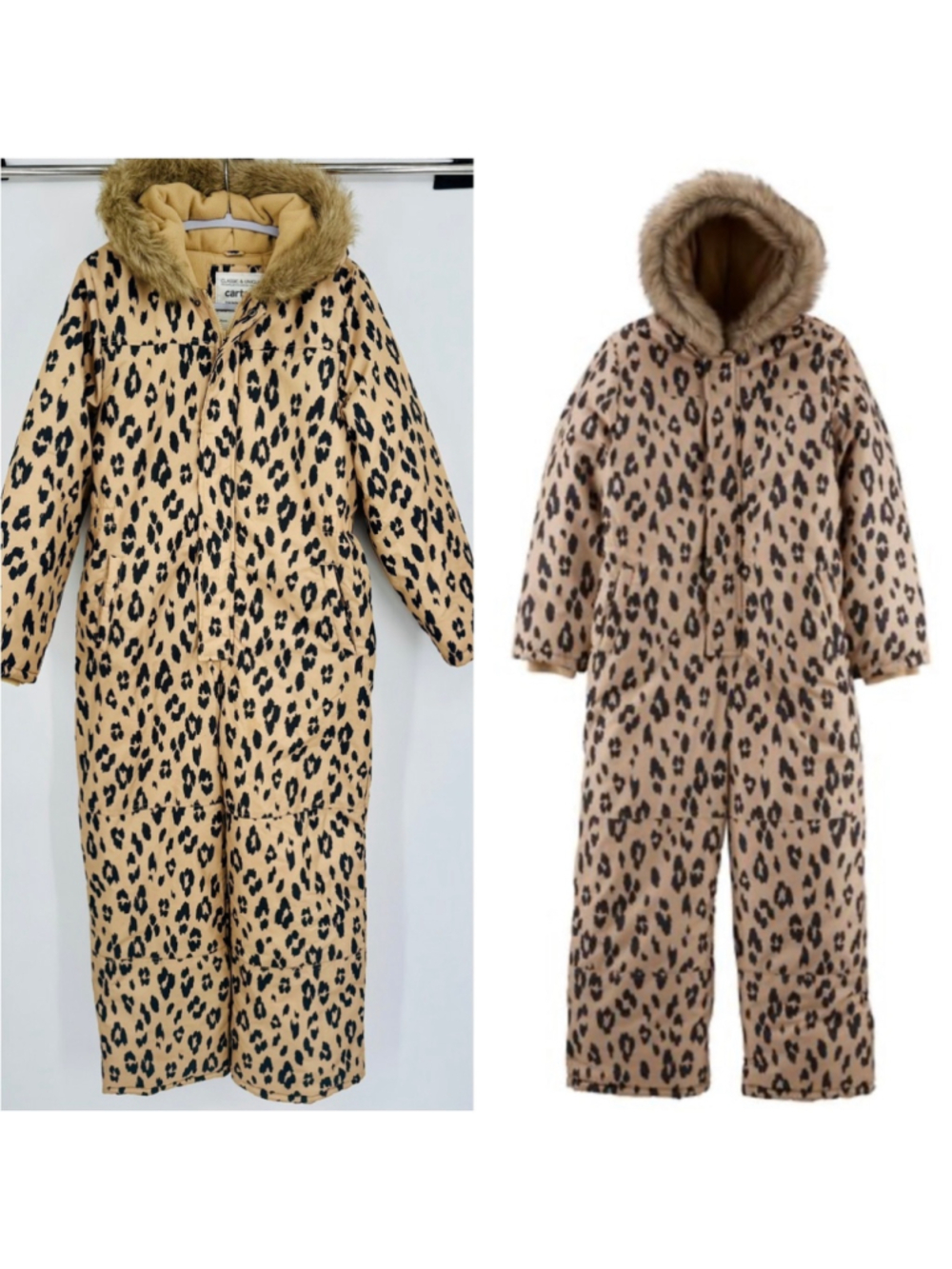 Carter's Leopard Print Snowsuit Size 14 Teen Beige Black Faux Fur Trim